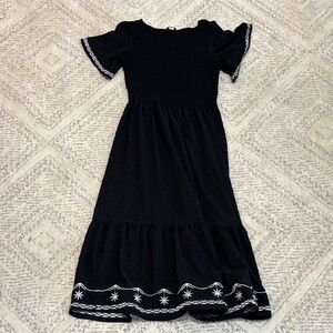 Simple Black Dress with White Embroidery